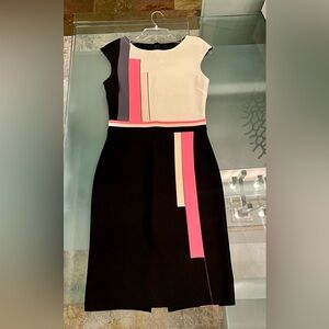90% Off Retail! Like New St. John Black Pink Colorblock Cap Sleeve Knit Dress